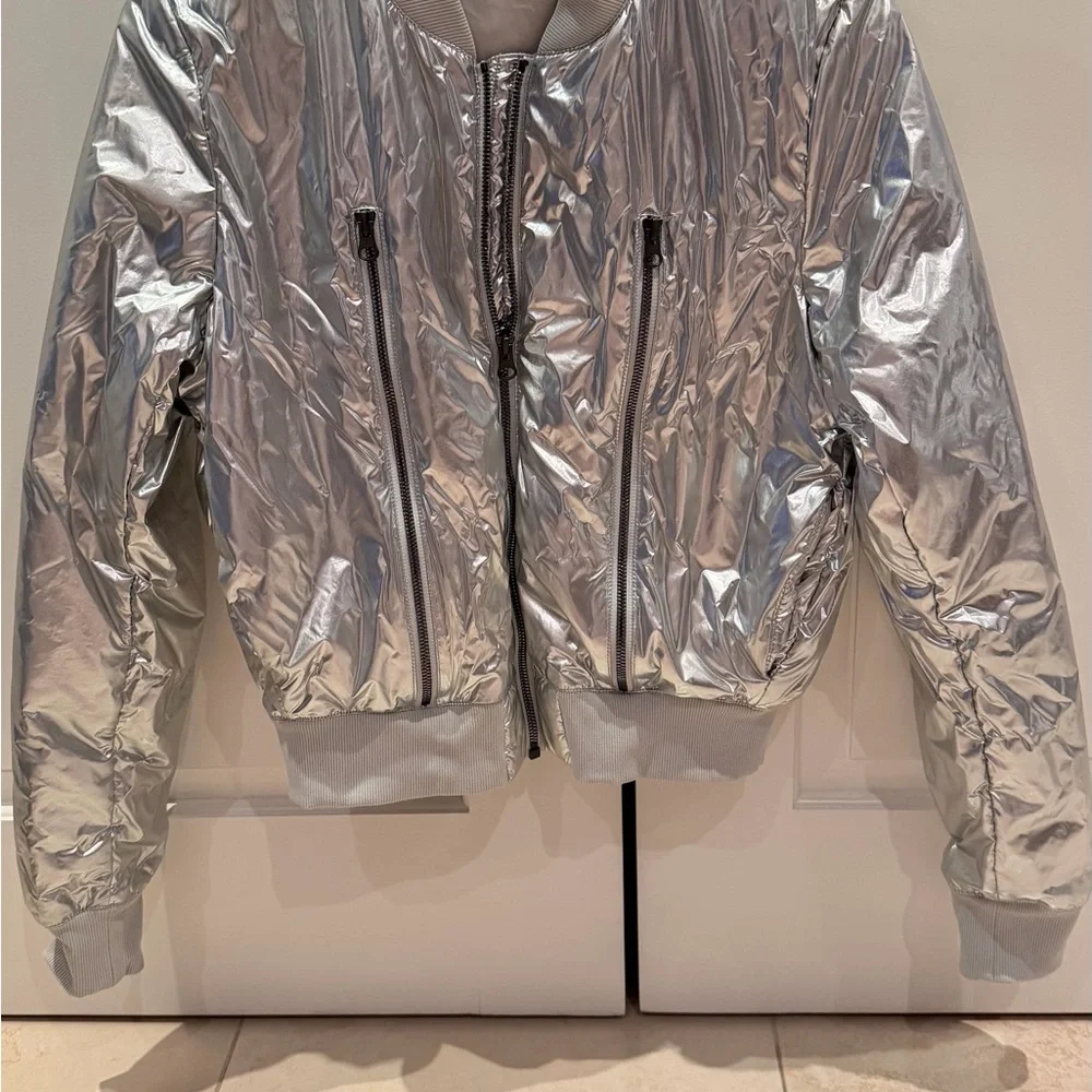 Silver Metallic Women's Bomber Jacket - Picture 1 of 6